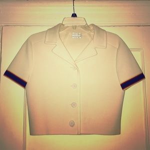 Vtg I. Magnin Wool Cropped Cream Button Sweater